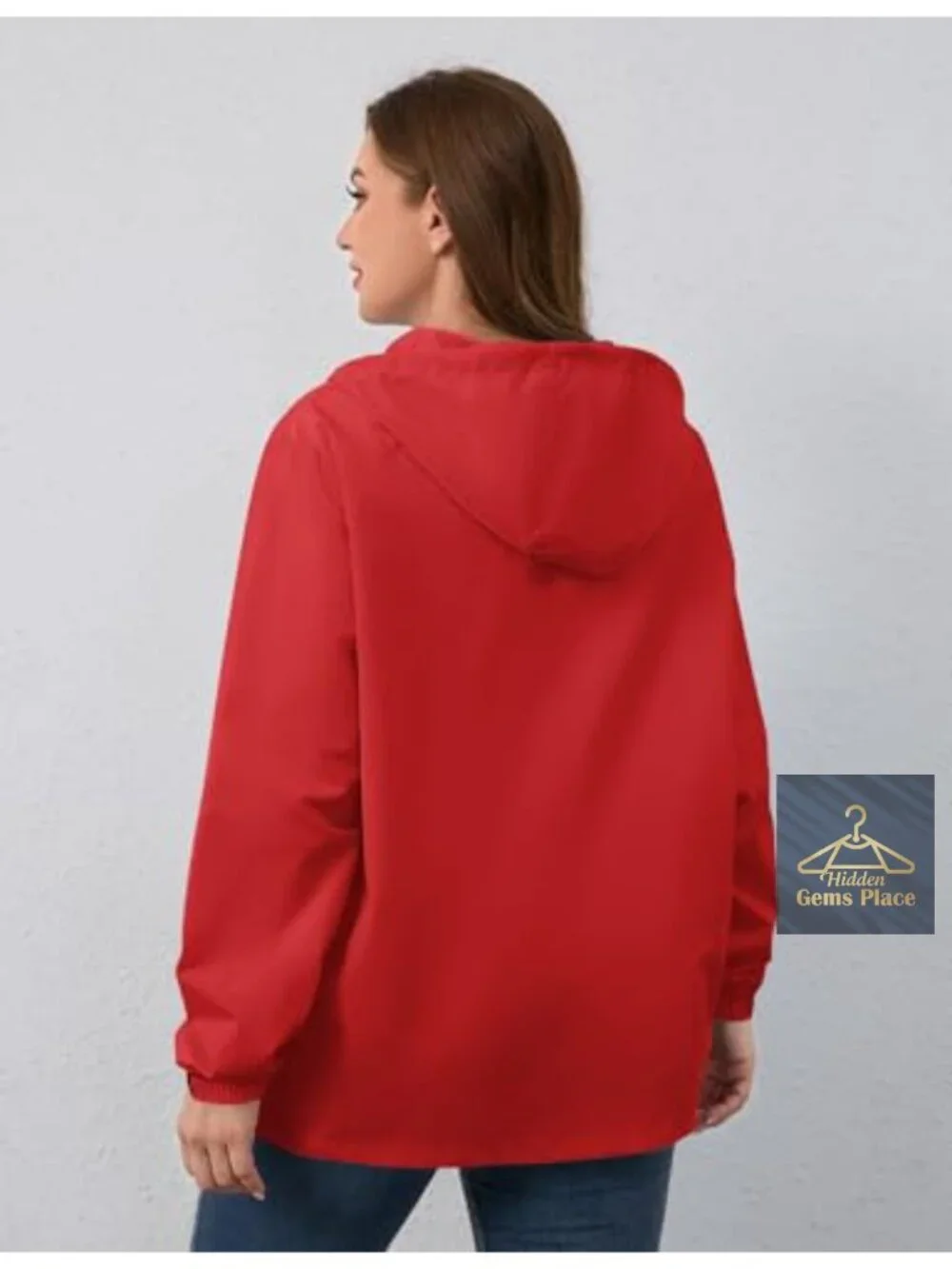 Plus Size Waterproof Rain Jacket with Hood, Packable Lightweight Windbreaker,
